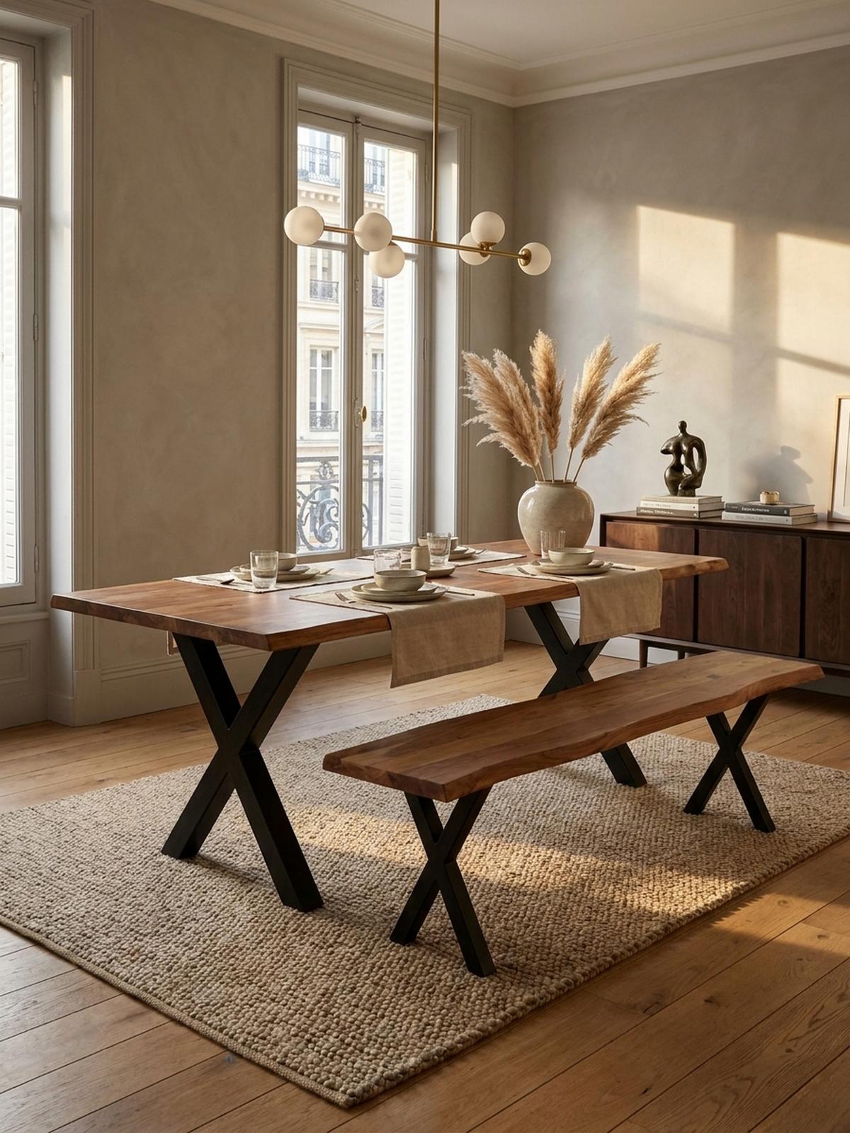 ESSZIMMERBANK Massivholz Metall Baumkante X-Beine, Akazie 160x40x46 cm - Schwarz/Braun, Holz/Metall (160/46/40cm) - KADIMA DESIGN