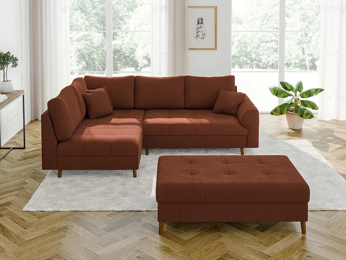 ECKSOFA inkl. Hocker Alma Terrakotta Cord - Ottomane links - Terracotta/Braun, Holz/Textil (231/161cm) - S-Style Möbel
