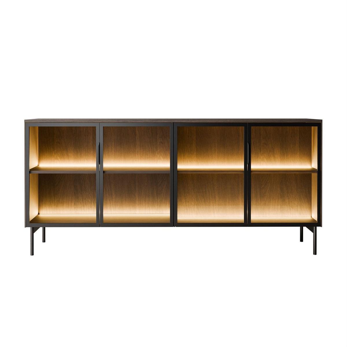 SIDEBOARD LINEA LOFT mit Glasfronten und LED-Beleuchtung Eiche + Schwarz - Eichefarben, Holzwerkstoff (181/83/39cm) - Lookway