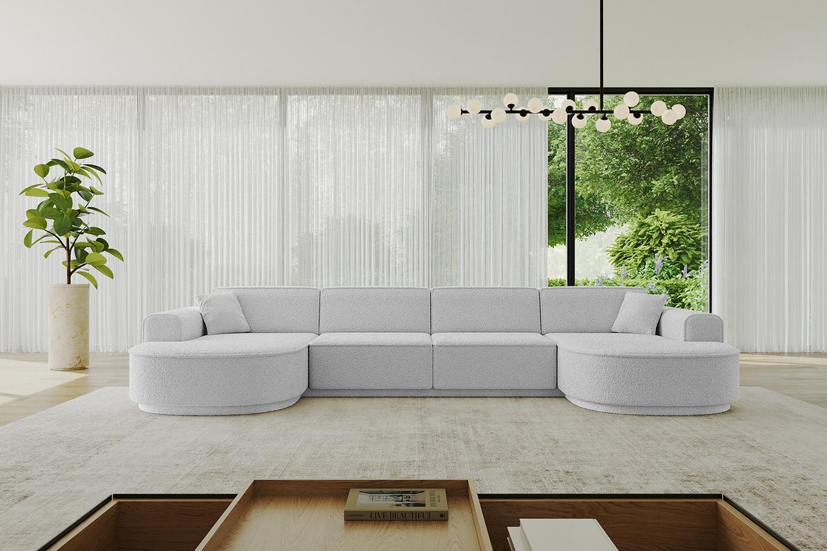 WOHNLANDSCHAFT MARI-U2-v3 - 388x171x83 cm Hellgrau Bouclé - Hellgrau/Schwarz, Holzwerkstoff/Kunststoff (388/83/171cm) - ALTDECOR