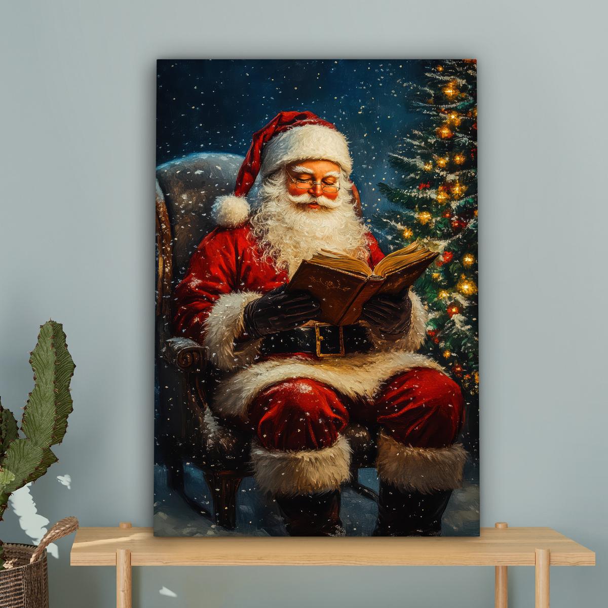 LEINWANDBILD Weihnachtsmann - Weihnachten - Winter - Weihnachtsbaum Wanddeko Schlafzimmer 60x90 cm - Bordeaux, Textil (60/90cm) - MuchoWow