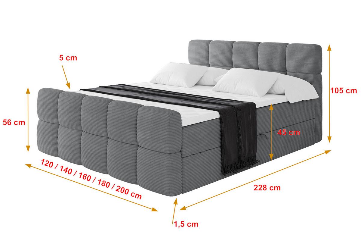 BOXBETT mit Matratze H3 - FAMA-Z - 120x200 cm Dunkelgrau Poso - Taupe, Holzwerkstoff (120/200cm) - ALTDECOR