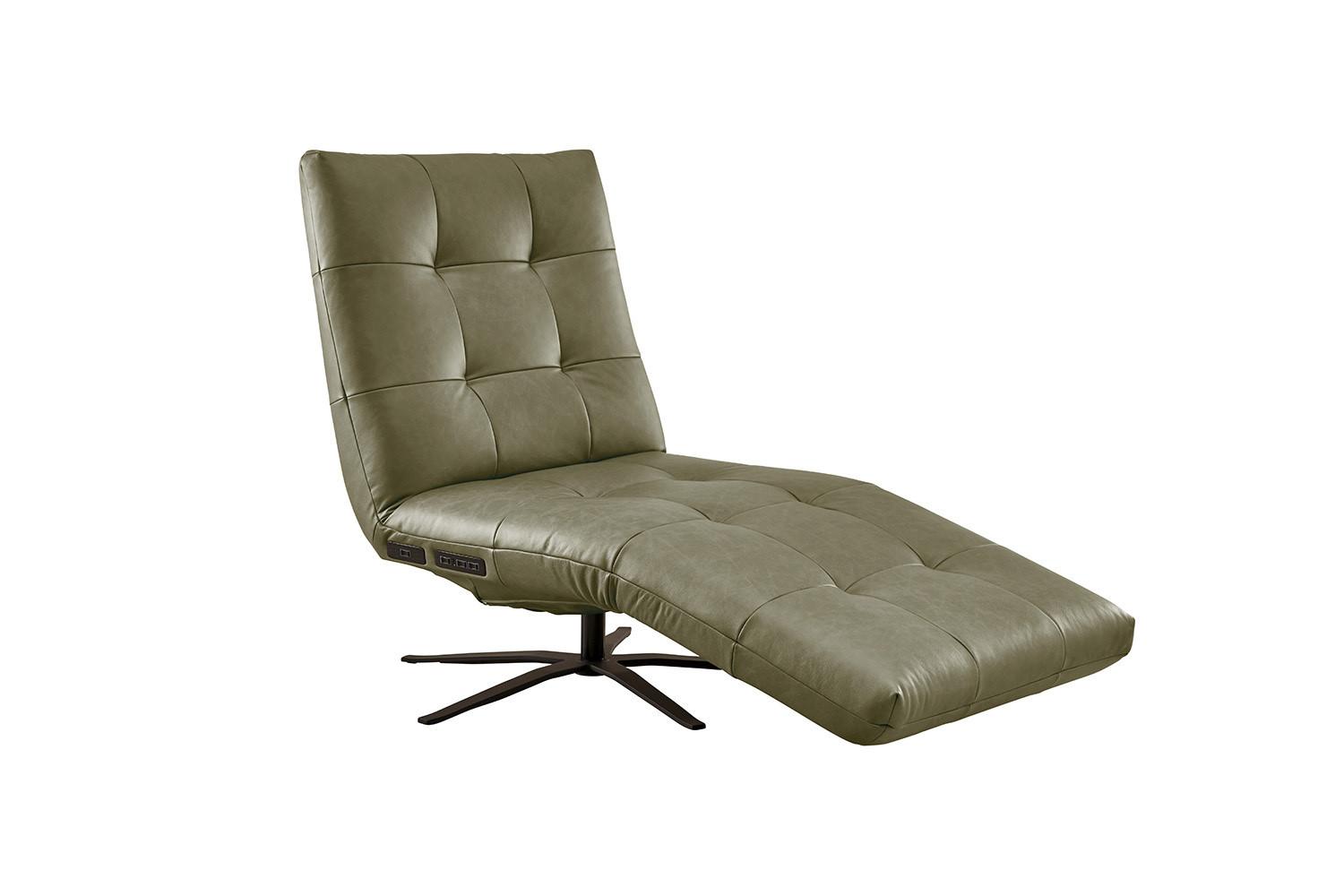 RELAXLIEGE LETICIA Grün Leder Drehbar (360°), Relaxfunktion - Schwarz/Olivgrün, Leder/Metall (82/115/156cm) - KAWOLA