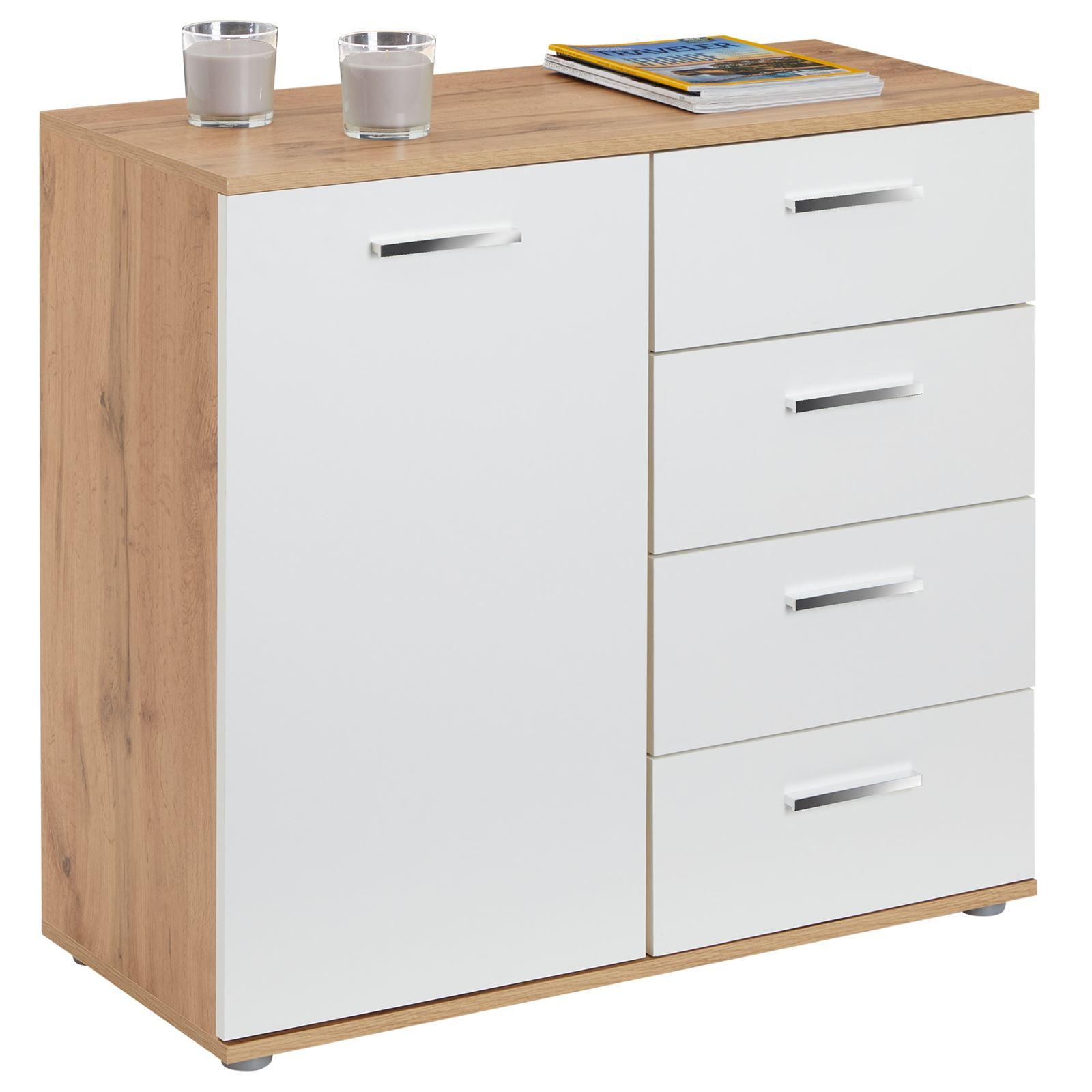 KOMMODE CHICAGO Wotan Eiche/weiß - Eiche Wotan/Weiß, Holzwerkstoff (91/82/40cm) - CARO-Möbel