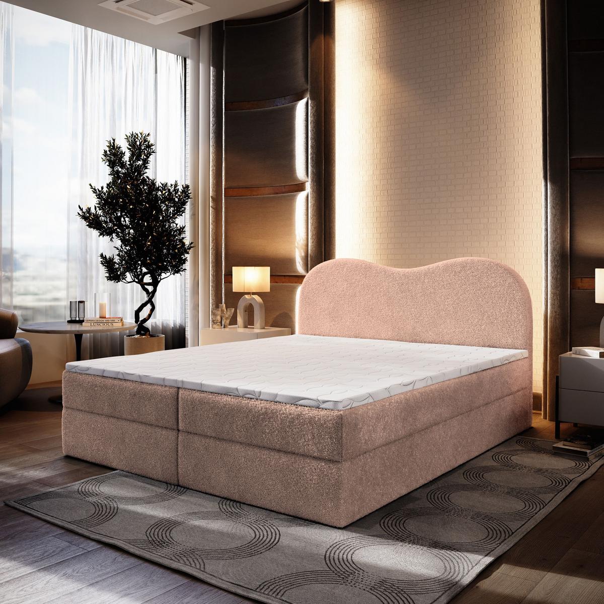 BOXBETT FLUVIA N 180x200 cm mit Matratze und Topper - Rosa - Rosa, Holz (180/200cm) - MASSENO