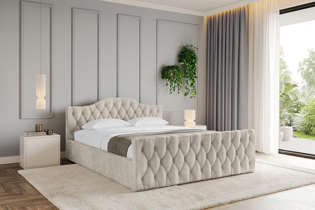 POLSTERBETT mit Bettkasten, Fußteil und Lattenrost, Boxbett mit Matratze H3/H4 - FALIO-Z-V1 120x200 Beige - Beige, Holzwerkstoff/Textil (120/200cm) - ALTDECOR