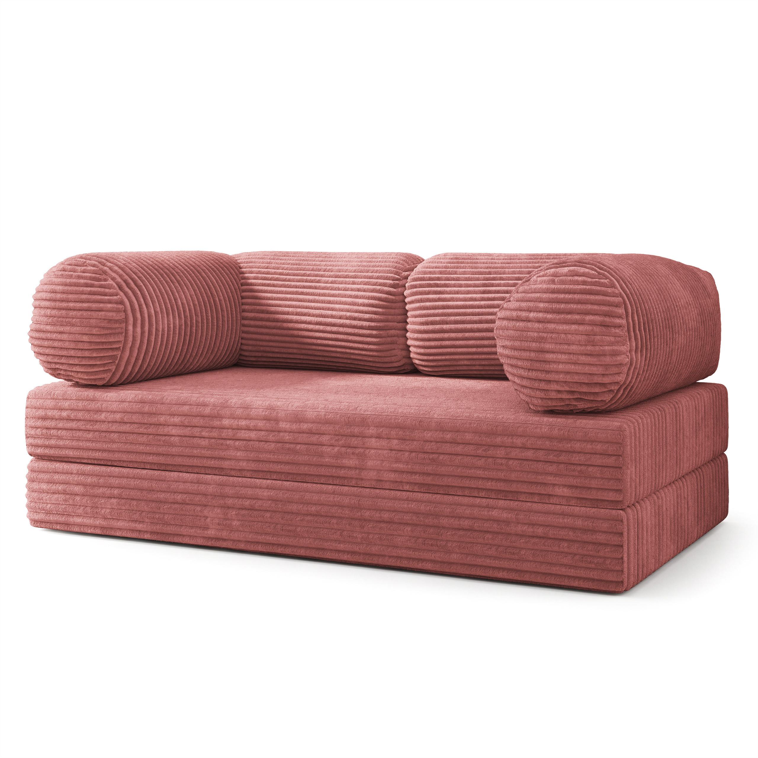 BETTSOFA ALVIO aus Schaumstoff Kordstoff Rosa Schlaffunktion - Rosa, Textil (170/68/80cm) - MASSENO