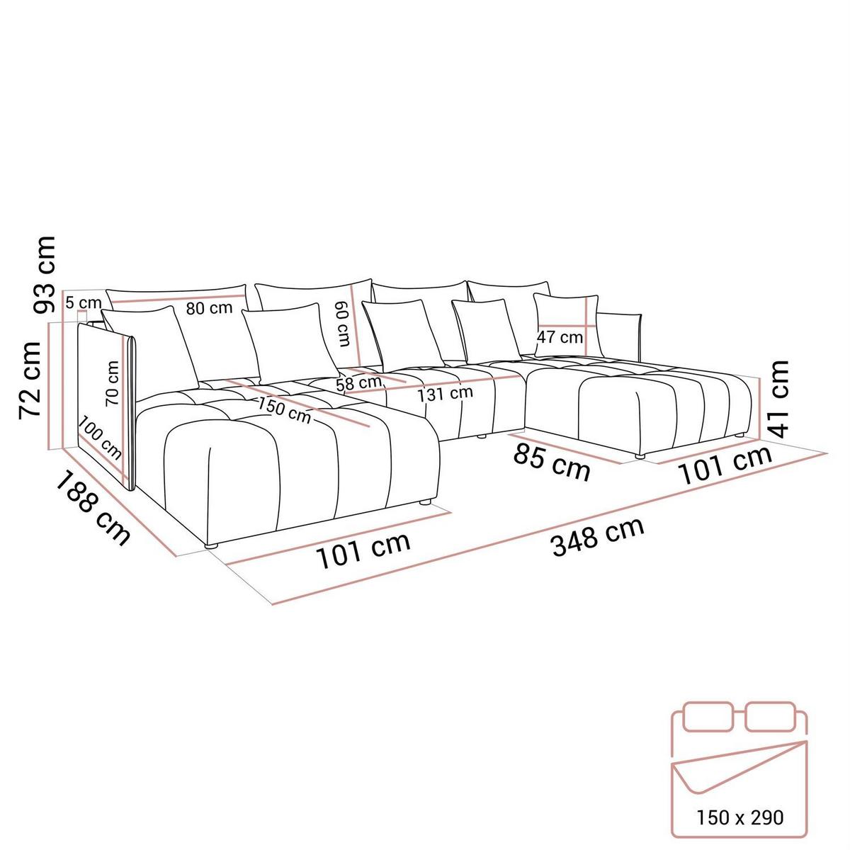 WOHNLANDSCHAFT APOLLO U mit Schlaffunktion und Bettzeugkasten - Grau, Textil (348/93/188cm) - Lookway