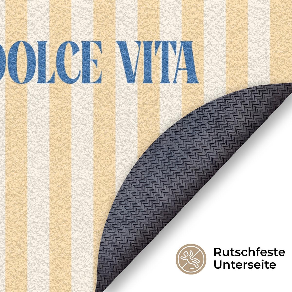 FUSSMATTE Blau – Gelb – Streifen – La Dolce Vita 90x90 cm - Hellgelb, Kunststoff (90/0.4cm) - MuchoWow