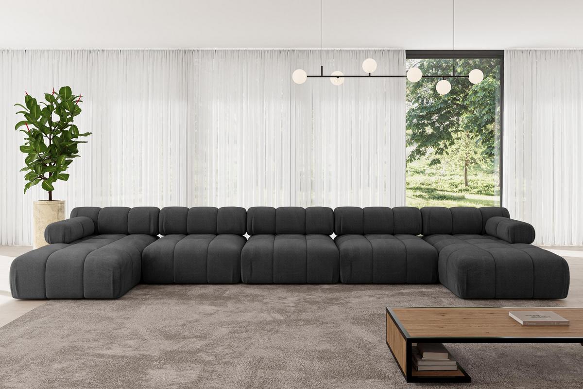 WOHNLANDSCHAFT modulares Sofa Tesso-U3 - 475x160x70 cm Schwarz Velours - Schwarz, Holzwerkstoff/Textil (475/70/160cm) - ALTDECOR