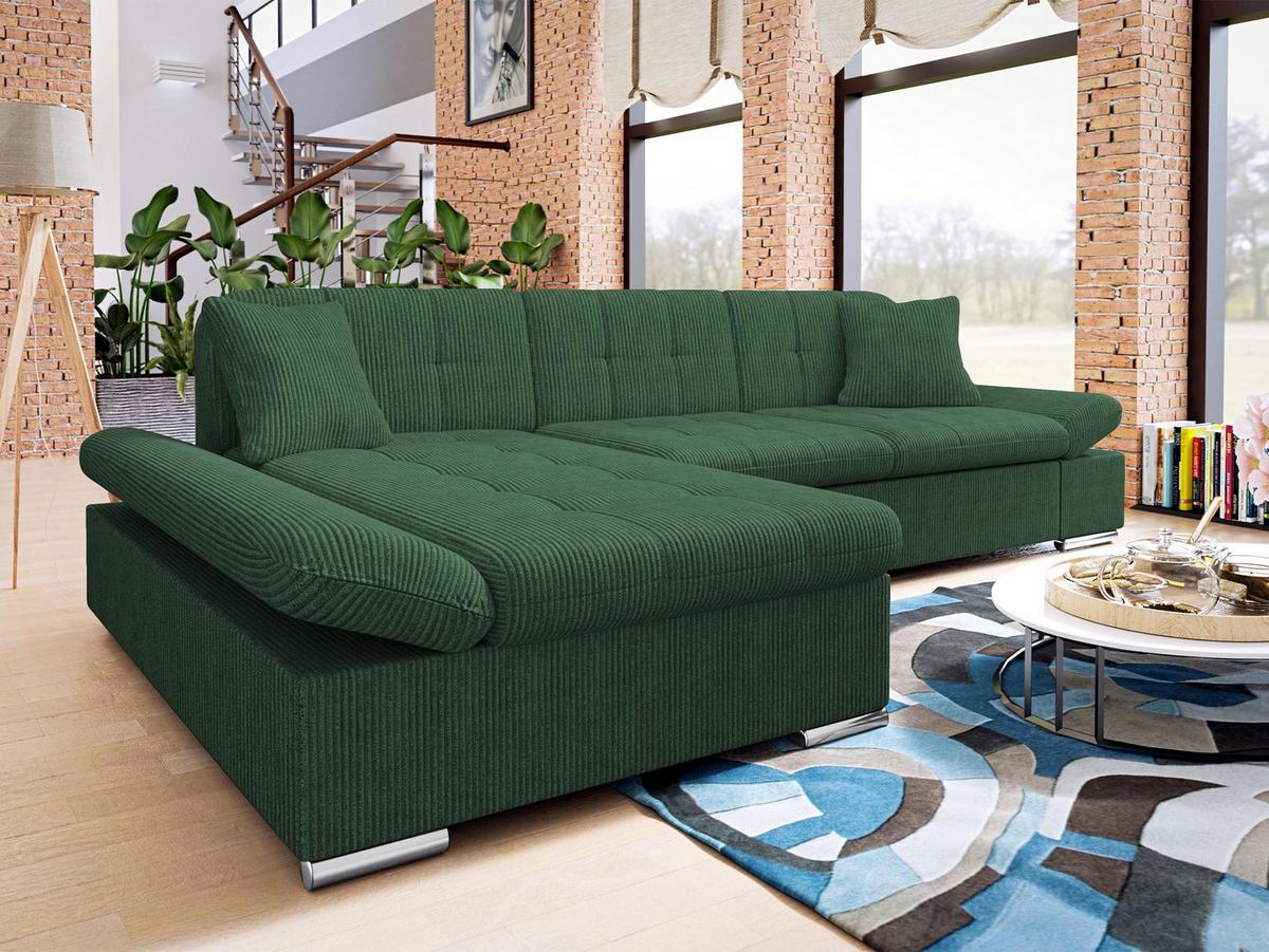 ECKSOFA Malwi Cord, Seite: Links - Dunkelgrün, Holz/Textil (278/161cm) - MIRJAN24