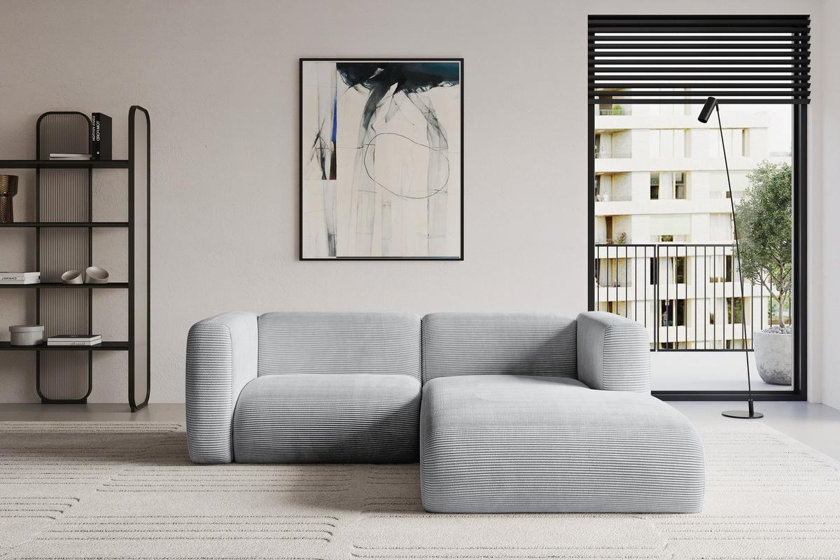 ECKSOFA Ottomane Rechts MIRA-L1 227x179x89 Grau Cord - Blaugrau/Schwarz, Holzwerkstoff/Kunststoff (227/179cm) - ALTDECOR