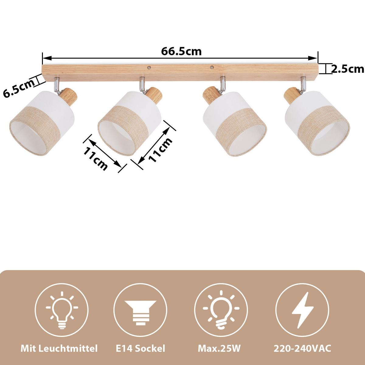 DECKENSTRAHLER Leniq 16/13/68 cm - Beige, Holz (68/16/13cm) - ZMH