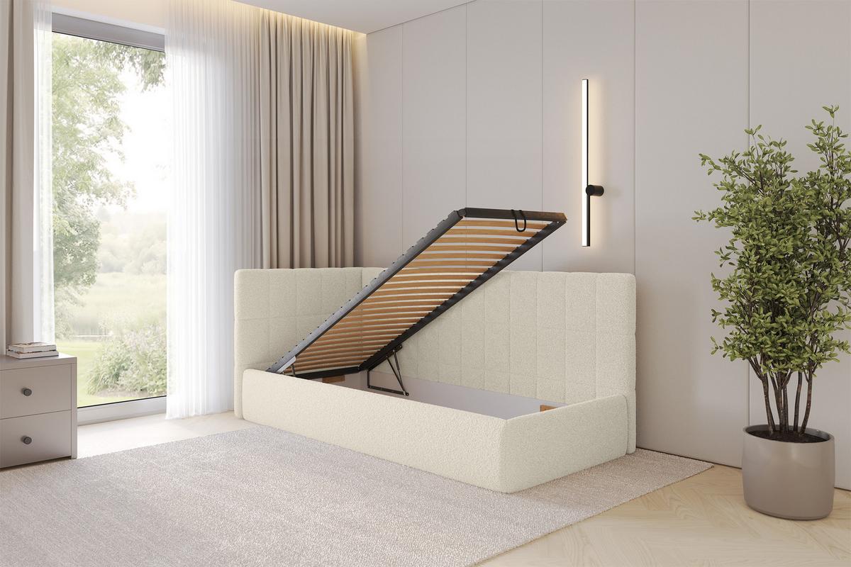 EINZELLBETT Jugendbett mit Bettkasten und Matratze H3/H4, Rechts - TULY 100x200 Beige - Perlmutt, Holzwerkstoff/Textil (100/200cm) - ALTDECOR