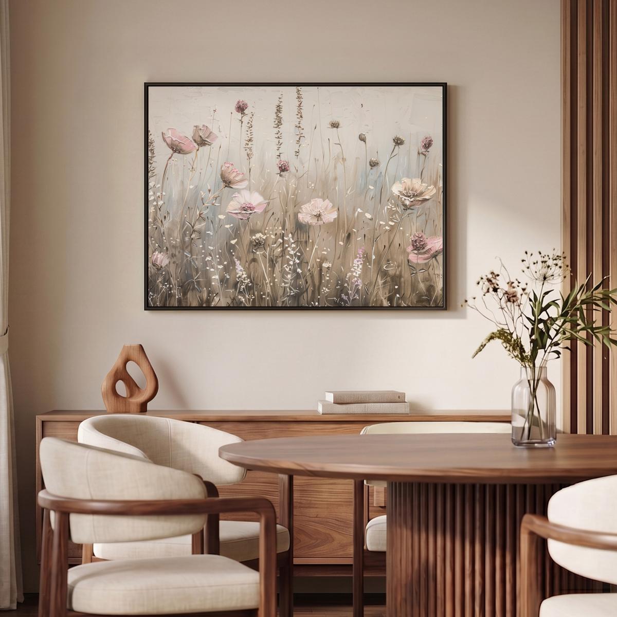 LEINWAND Bilder mit Rahmen - Blumen - Rosa - Modern - Beige - 100x70 - Beige, Textil (100/70cm) - MuchoWow