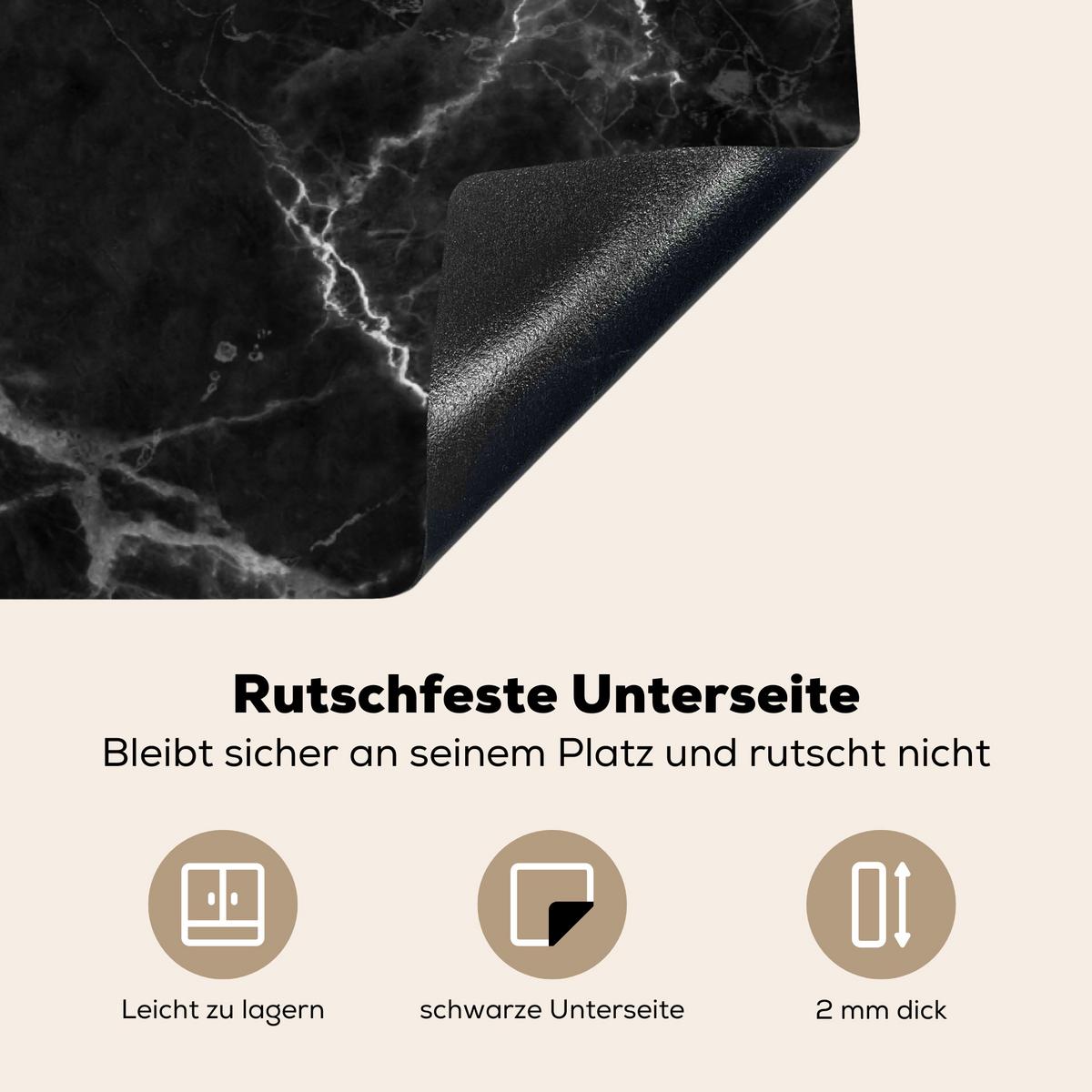 HERDABDECKPLATTE Marmor - Schwarz - Weiß - Textur - Marmoroptik Induktionsmatte 83x51 cm - Silberfarben, Kunststoff (83/51.5/0.2cm) - MuchoWow