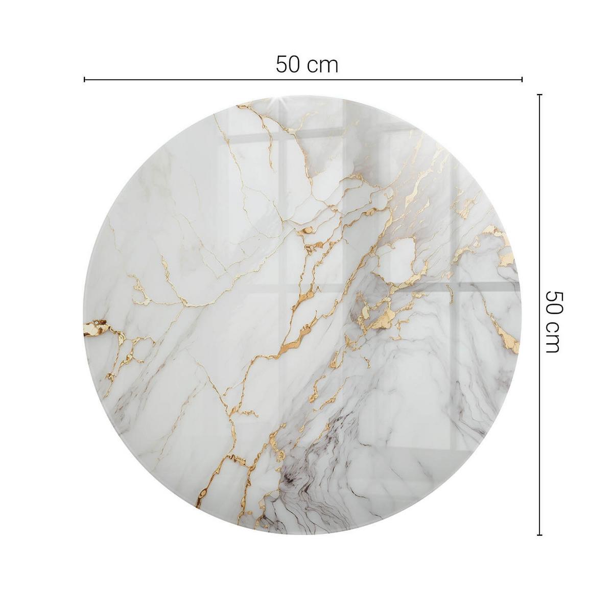 TISCHPLATTE fi50 cm Eleganter Marmor mit Adern - Weiß, Glas (0.4/50/50cm) - TULUP