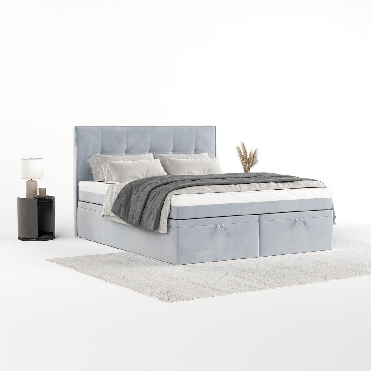 BOXBETT Arivo 180/200 cm Hellgrau im Paros Stoff - Hellgrau/Schwarz, Holz/Holzwerkstoff (180/200cm) - AltaBeds
