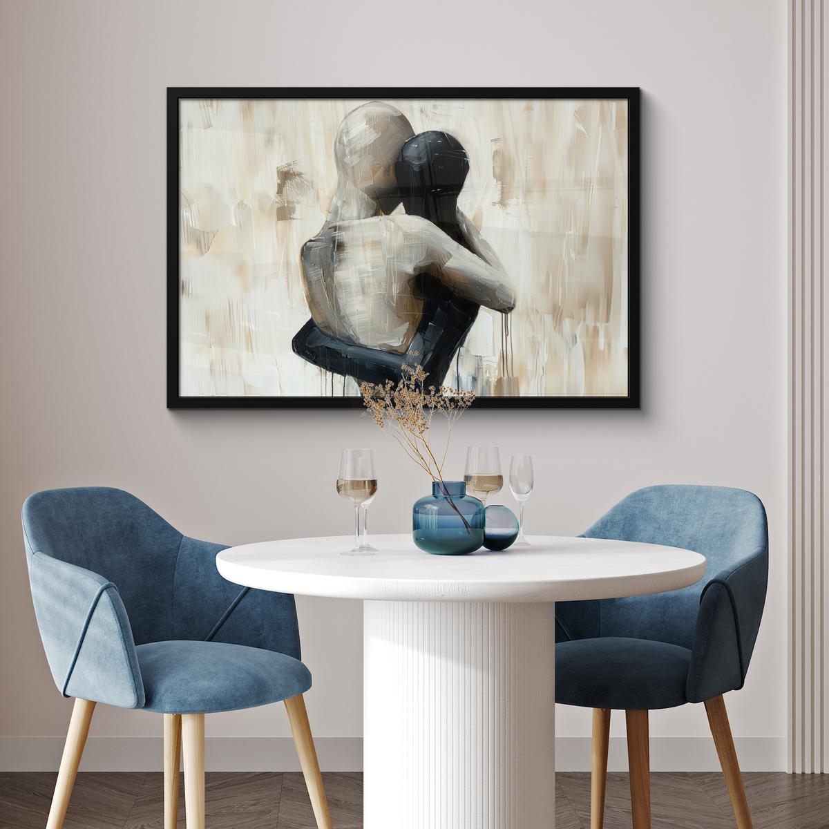 POSTER MIT RAHMENGERAHMTES BILD Abstrakt - Liebe - Schwarz und weiß - Modern 90x60 cm - Schwarz, Papier (90/60cm) - MuchoWow