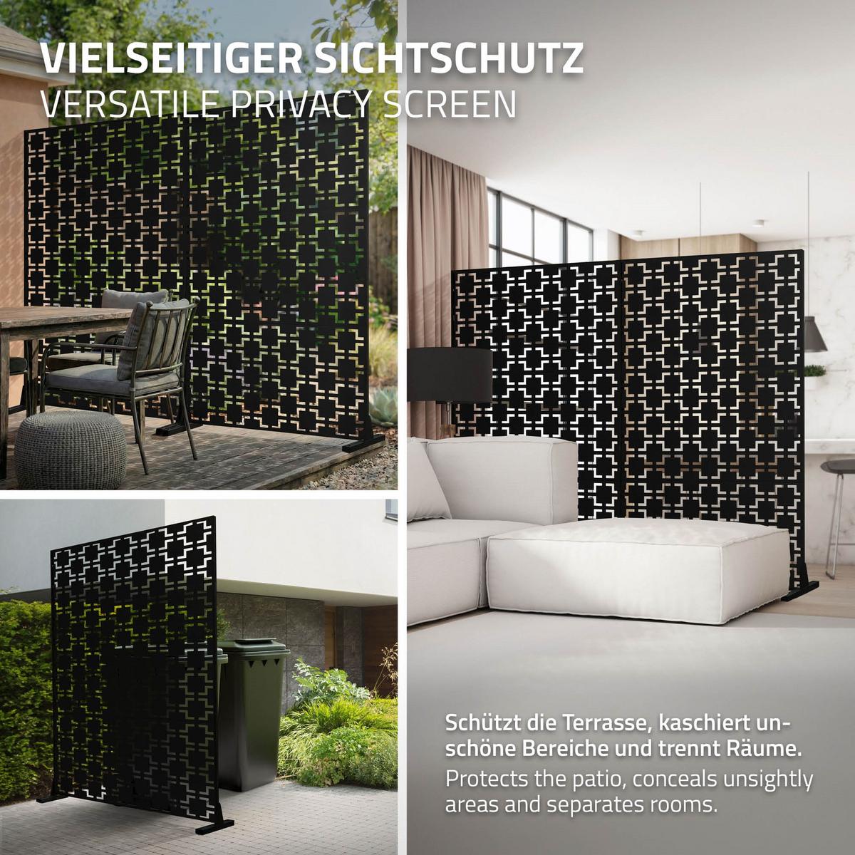 METALL-SICHTSCHUTZ Milano 120x180 cm Schwarz aus Stahl - Schwarz, Metall (120/183cm) - ML-DESIGN