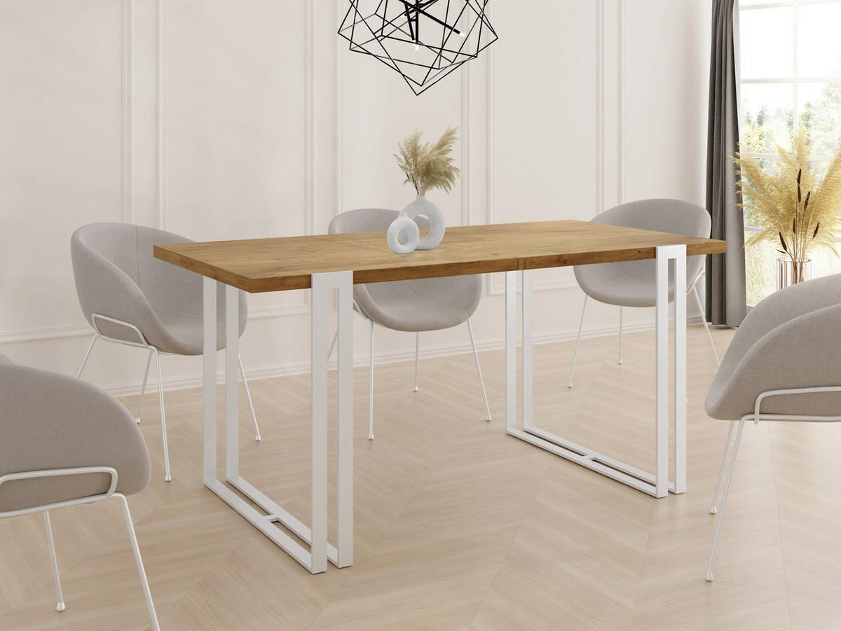 ESSTISCH Lilo rechteckig ausziehbar, Lancelot Eiche 140-240/80/76 cm - Eichefarben/Weiß, Holzwerkstoff/Metall (80/240/76cm) - WFL GROUP