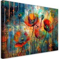 LEINWANDBILD Abstrakte Blumen Mohnblumen 90x60cm - Lila, Textil (90/60cm) - Feeby