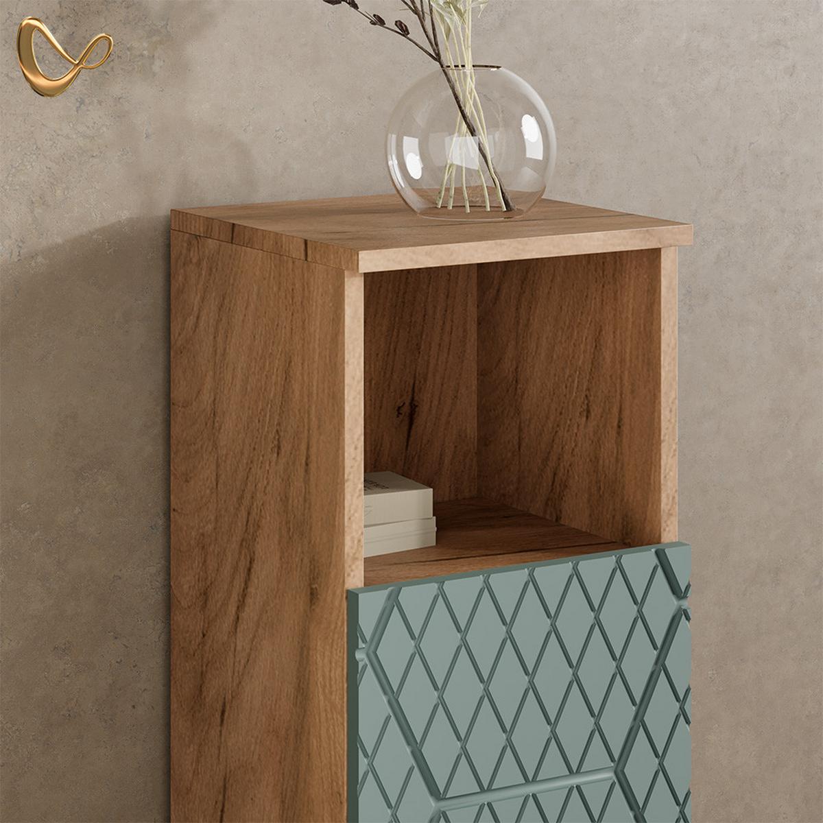 BADMÖBEL-SET Ronco Grün/Goldkraft Eiche 4 Teile, mit Hochschrank - Honigeiche/Grün, Holzwerkstoff (60/59/30cm) - Livinity®