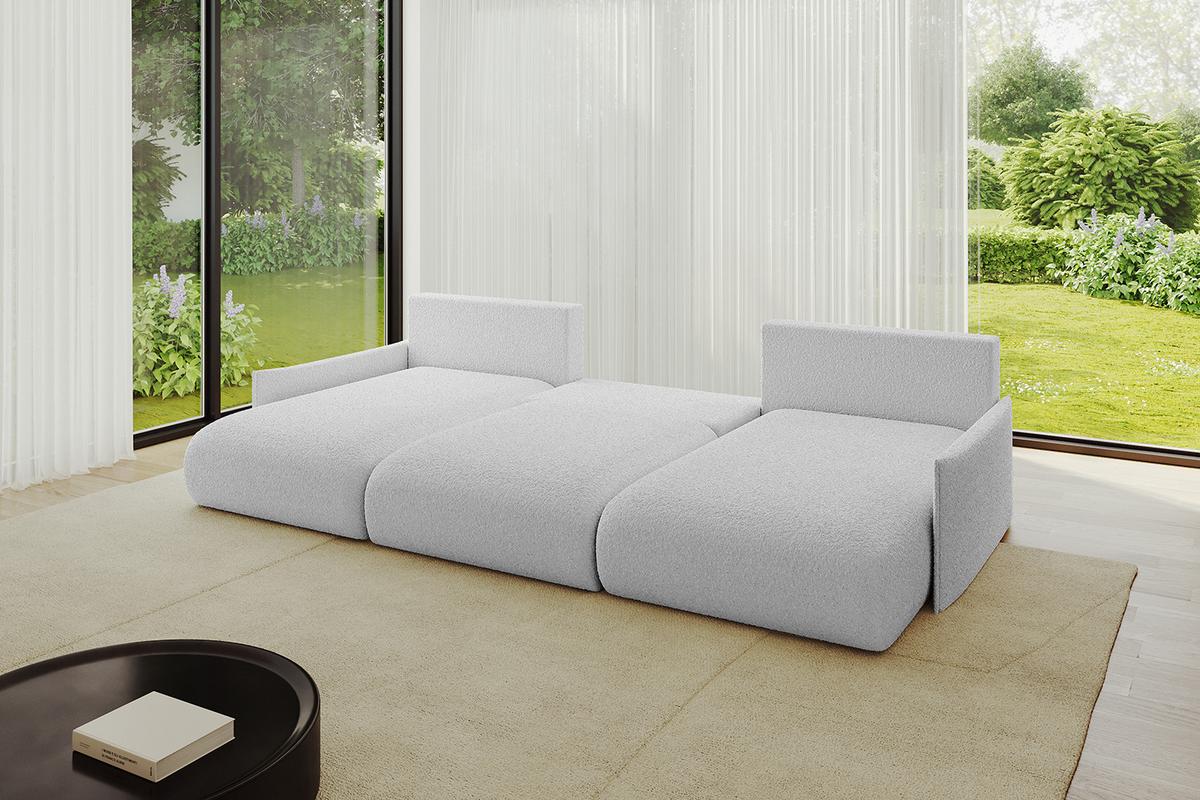 WOHNLANDSCHAFT mit Schlaffunktion und Bettkasten ONESK-U-v1 317x177x72 Hellgrau Bouclé - Hellgrau, Holzwerkstoff/Kunststoff (317/72/177cm) - ALTDECOR