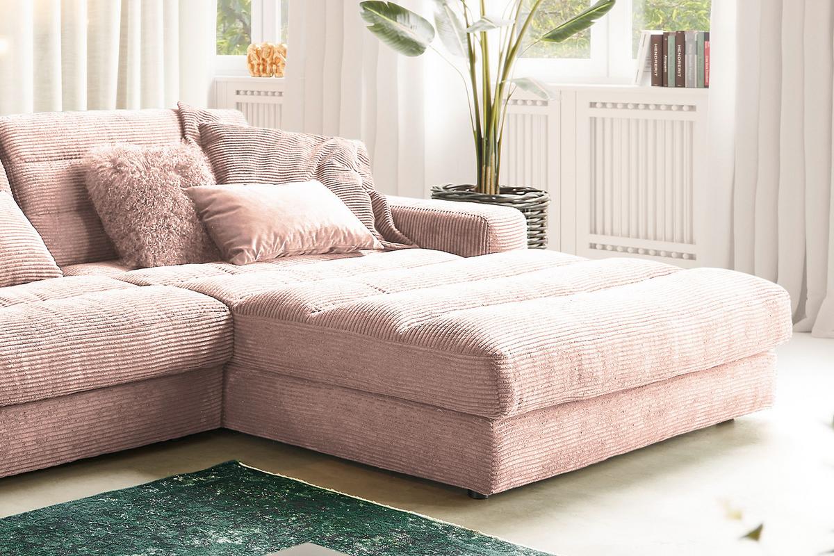 ECKSOFA XL LANA Pink Cord - Pink/Schwarz, Textil (416/205cm) - KAWOLA