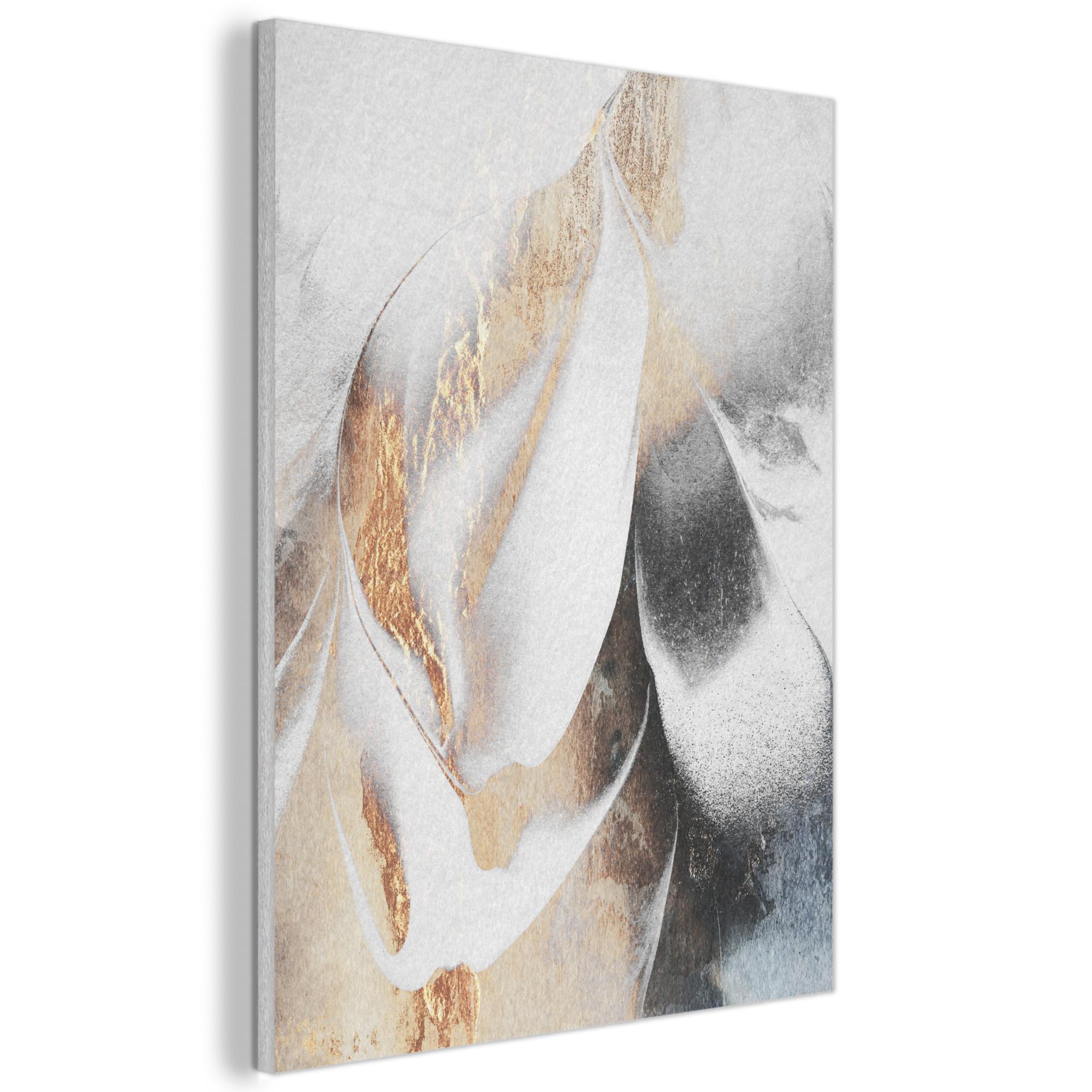 AKUSTIKBILD Luxus - Abstrakt - Gold - Weiß Kunstdruck Schlafzimmer 50x70 cm - Goldfarben, Kunststoff (50/70/0.9cm) - MuchoWow