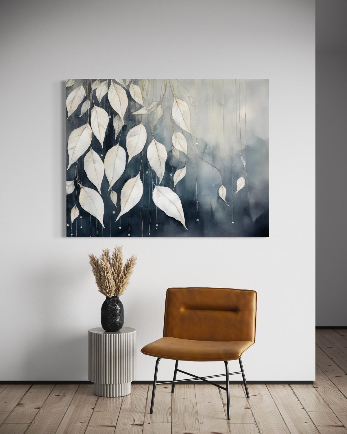 WANDBILD graue blätter abstraktion - Weiß, Textil (60/40cm) - Feeby