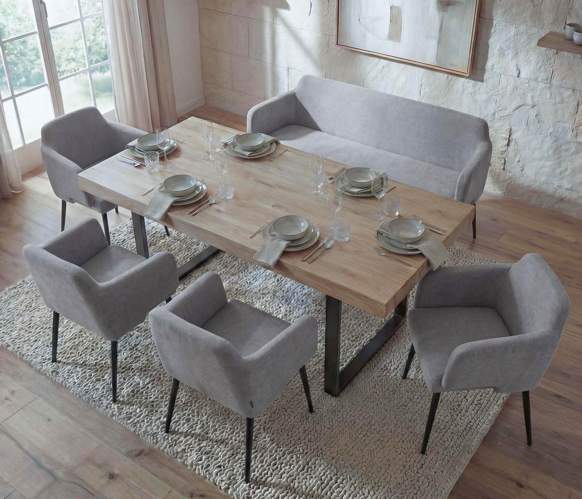 ESSZIMMER-SET Grau 5er-Set - Grau, Textil (133/77/56cm) - MCW