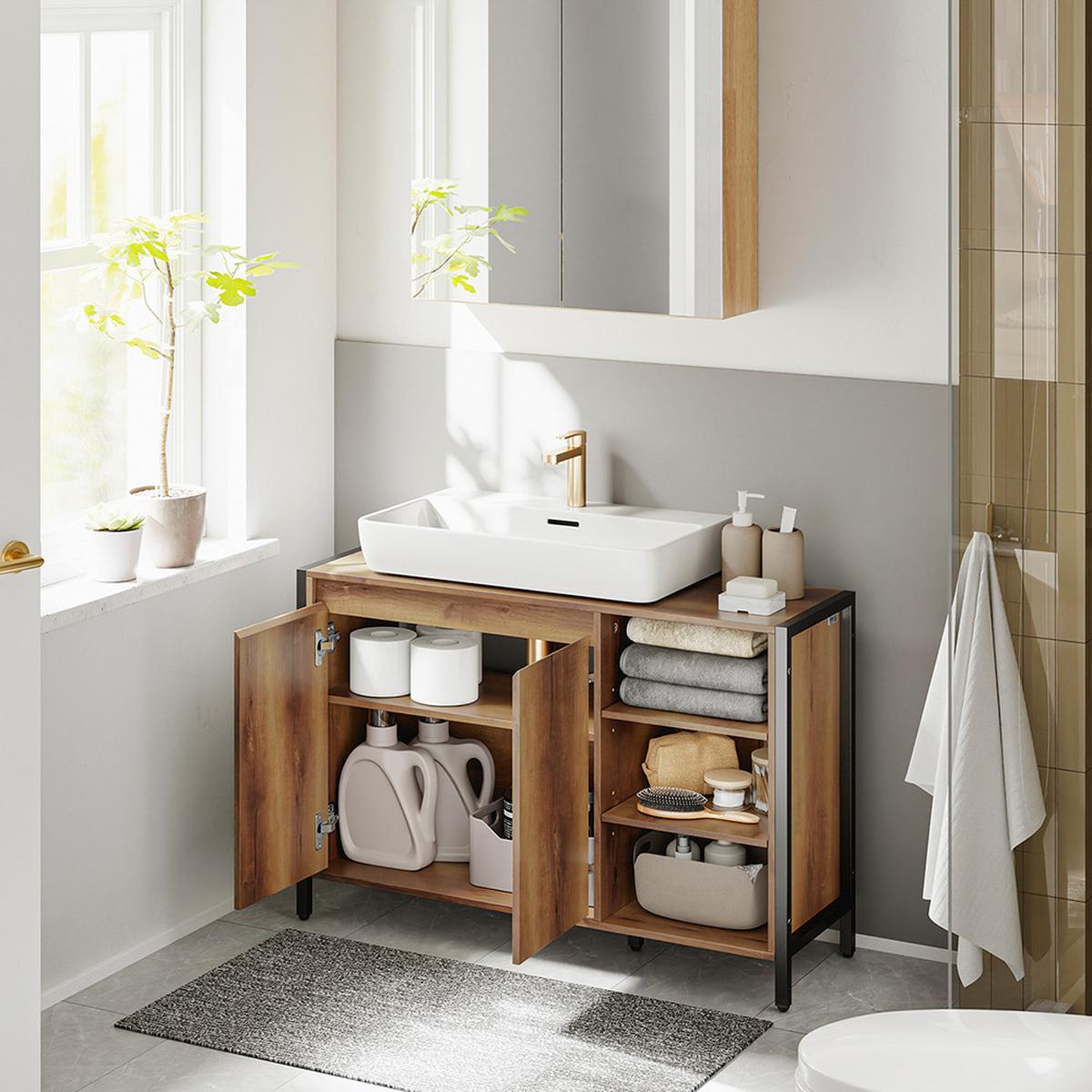 BADSCHRANK mit Aussparung für Waschbecken BZR63-L-PF - Ahornfarben, Fell (90/60/30cm) - SoBuy