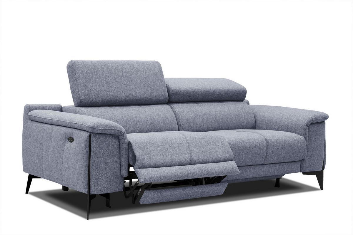 RELAXSOFA MATERA 3-Sitzer mit 2 Relaxfunktionen, hellblau - Schwarz/Hellblau, Holzwerkstoff/Textil (212/82/103cm) - Wozimo