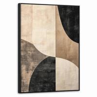 LEINWAND Bilder mit Rahmen - Abstrakt - Flugzeuge - Schwarz - Rund - 50x70 - Beige, Textil (50/70cm) - MuchoWow