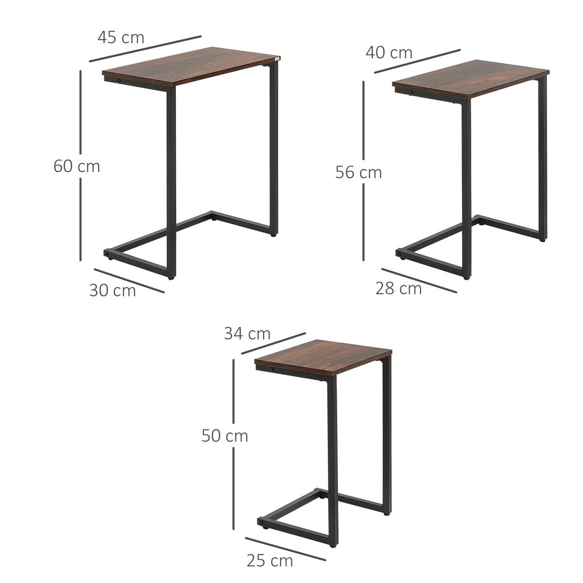 BEISTELLTISCH-SET Spanplatte Stahl Braun - Braun, Kunststoff (45/30/60cm) - HOMCOM
