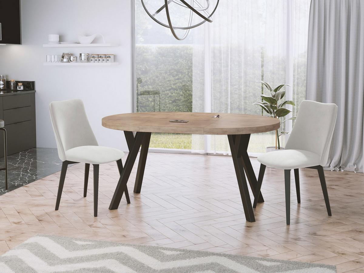 ESSTISCH Twixy runder ausziehbarer, Sonoma Eiche 100-200/100/76 cm - Schwarz/Sonoma Eiche, Holz/Holzwerkstoff (100/200/76cm) - WFL GROUP