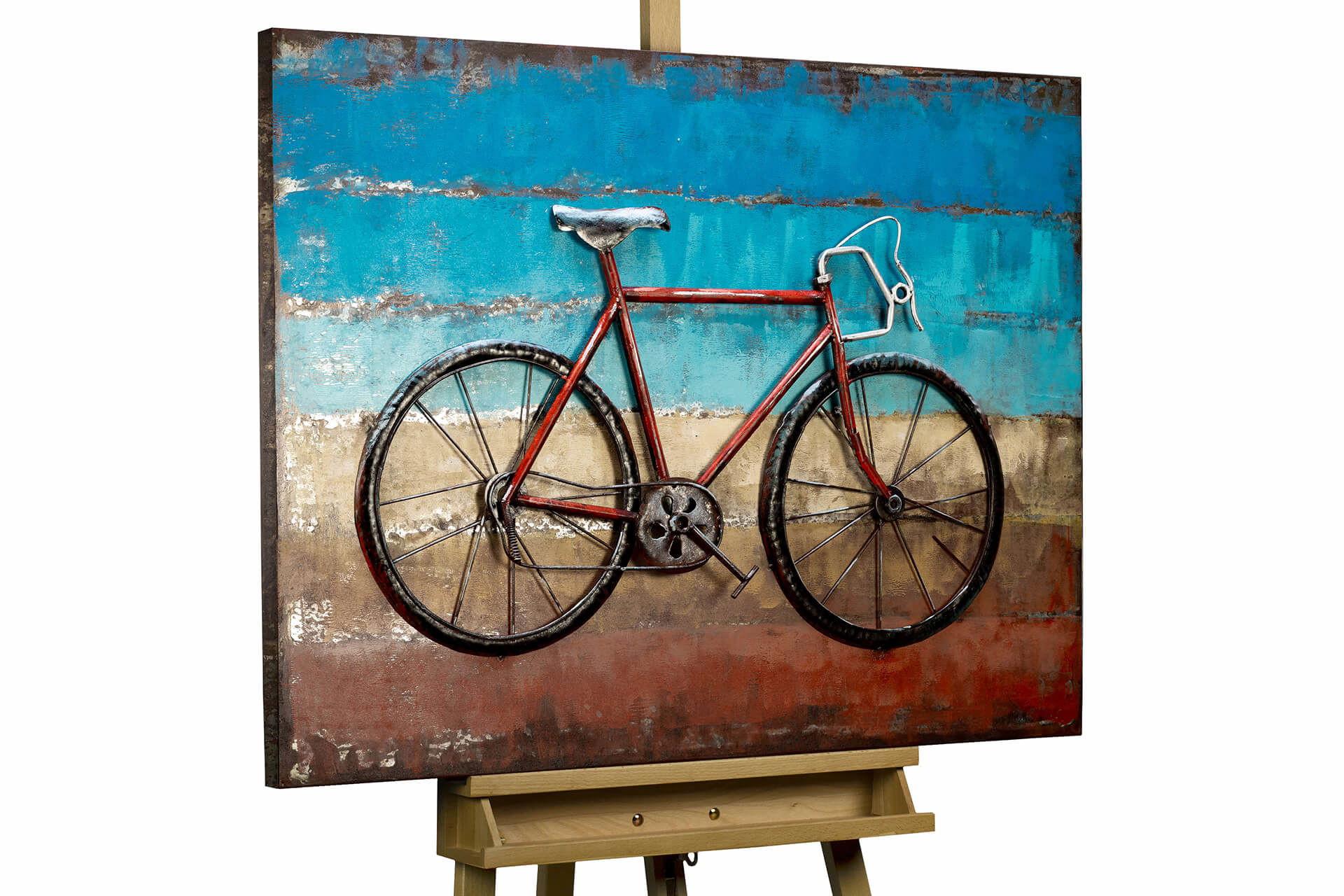 METALLBILD Blau 100/70 cm - Blau/Rot, Metall (3.2/70cm) - KUNSTLOFT