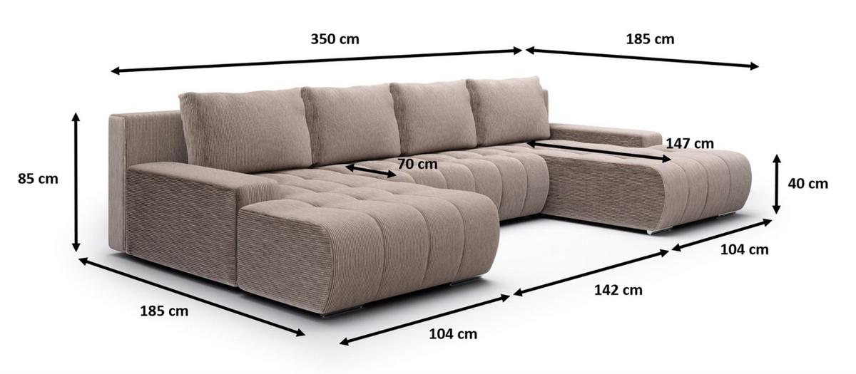 WOHNLANDSCHAFT Vogar In Poso - Creme, Holzwerkstoff/Textil (350/85/185cm) - Fun Möbel