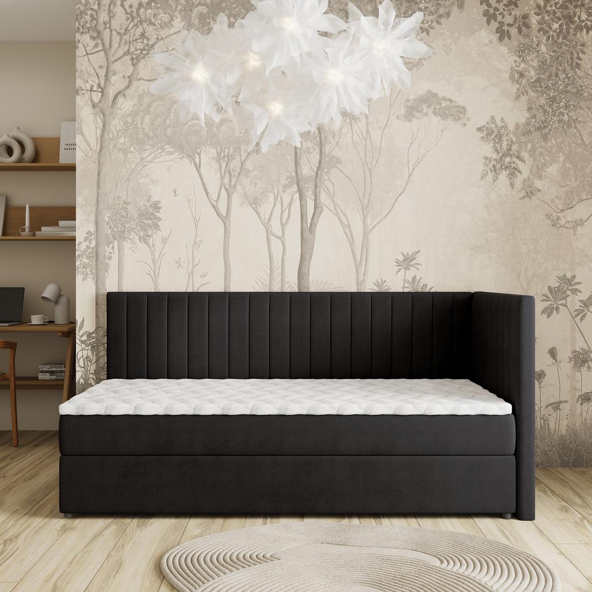 BOXBETT ARIS 100x200 cm mit Matratze und Topper, H2+H3 - Schwarz - Schwarz, Holz (100/200cm) - MASSENO
