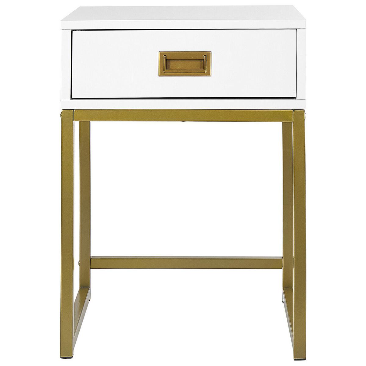BEISTELLTISCH weiß/gold 1 Schublade quadratisch 40/40/57 cm Largo - Goldfarben/Weiß, Holzwerkstoff (40/40/57cm) - Beliani