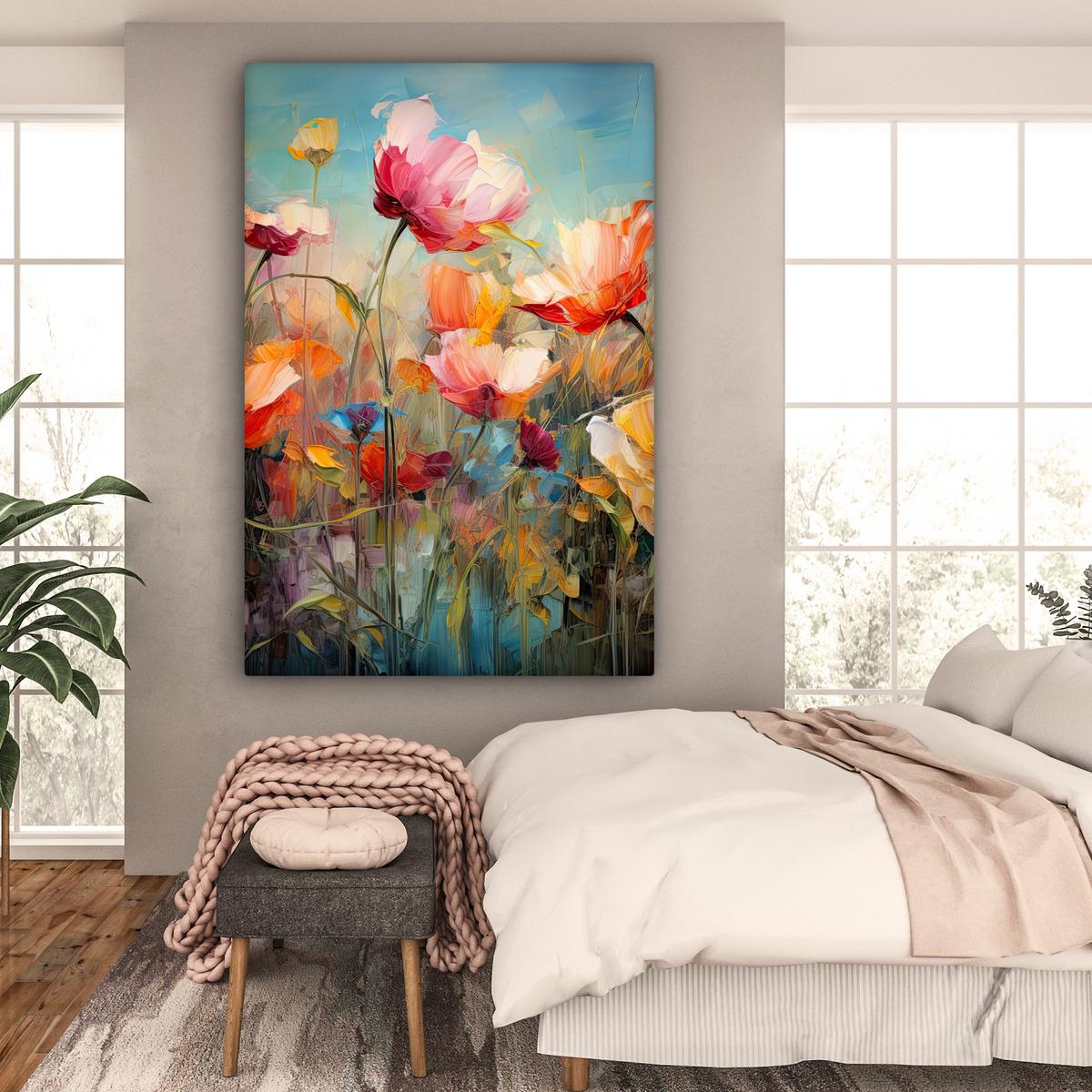LEINWANDBILD Blumen - Aquarell - Kunst - Botanisch - Natur Deko Groß 90x140 cm - Orange, Textil (90/140cm) - MuchoWow