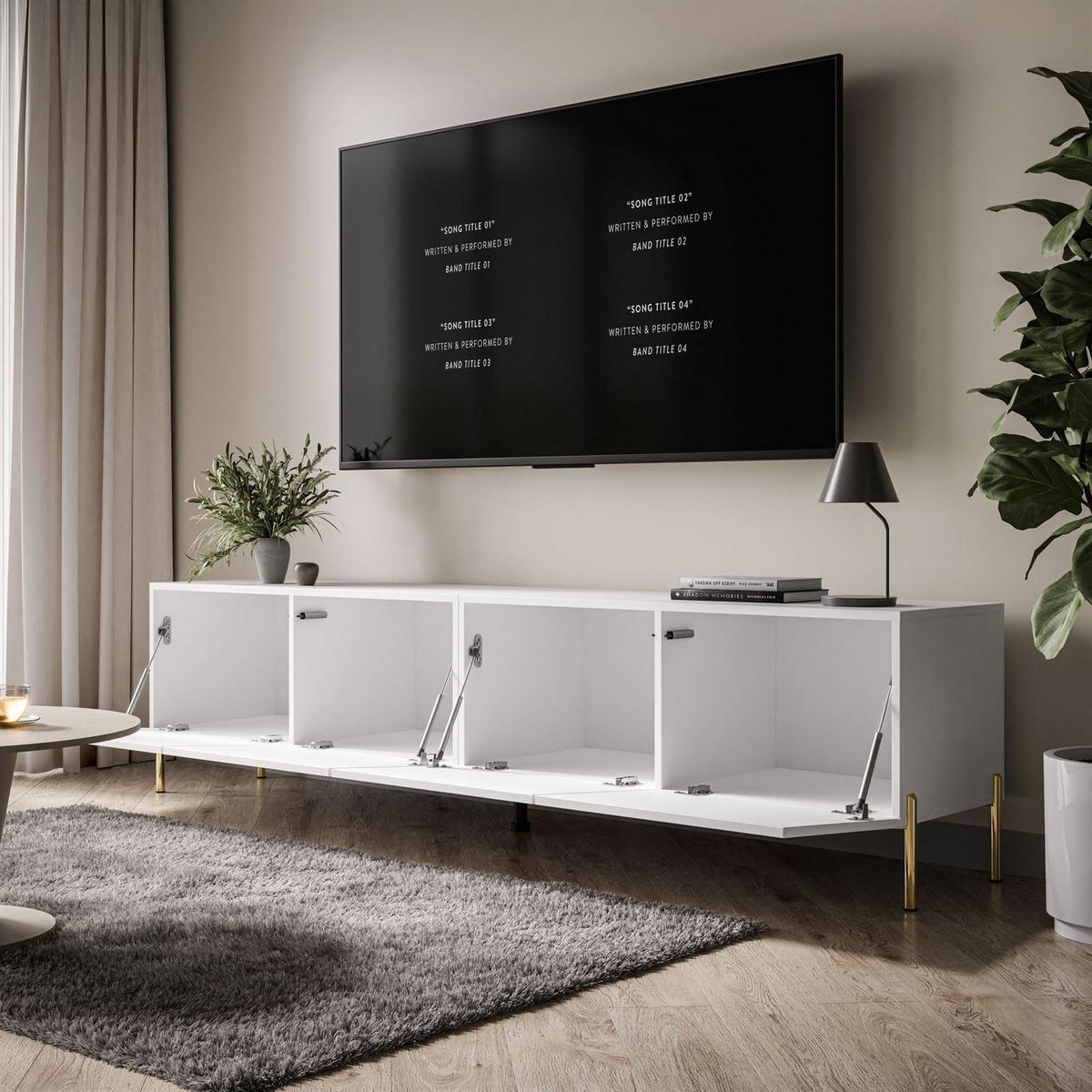 TV-LOWBOARD COLGANTE 200 cm auf Gold Metallbeinen - Weiß Hochglanz/Goldfarben, Holzwerkstoff/Metall (200/50/40cm) - Lookway
