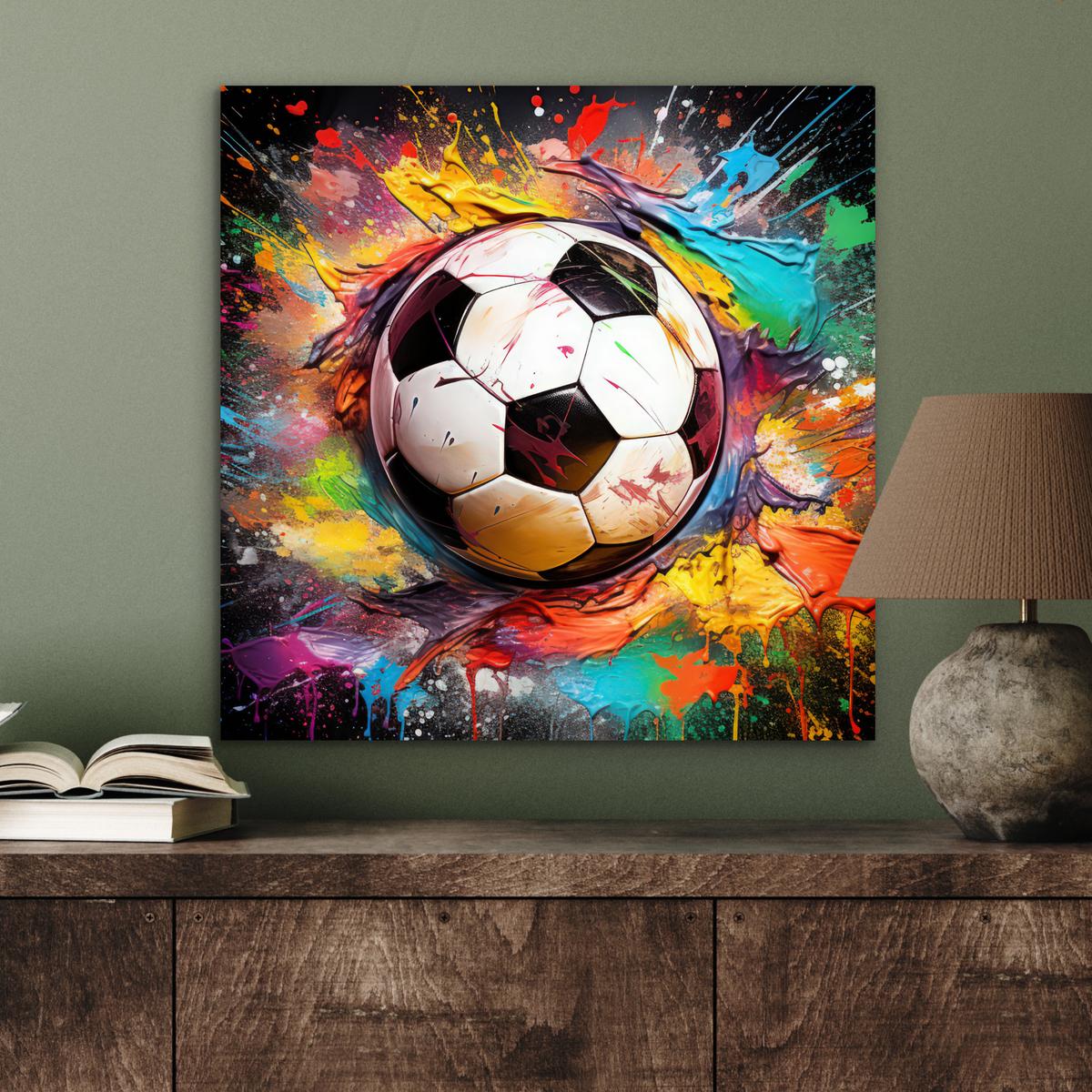 METALLBILD Fußball - Farbe - Farben - Schwarz - Weiß 50x50 cm - Weiß, Metall (50/50cm) - MuchoWow