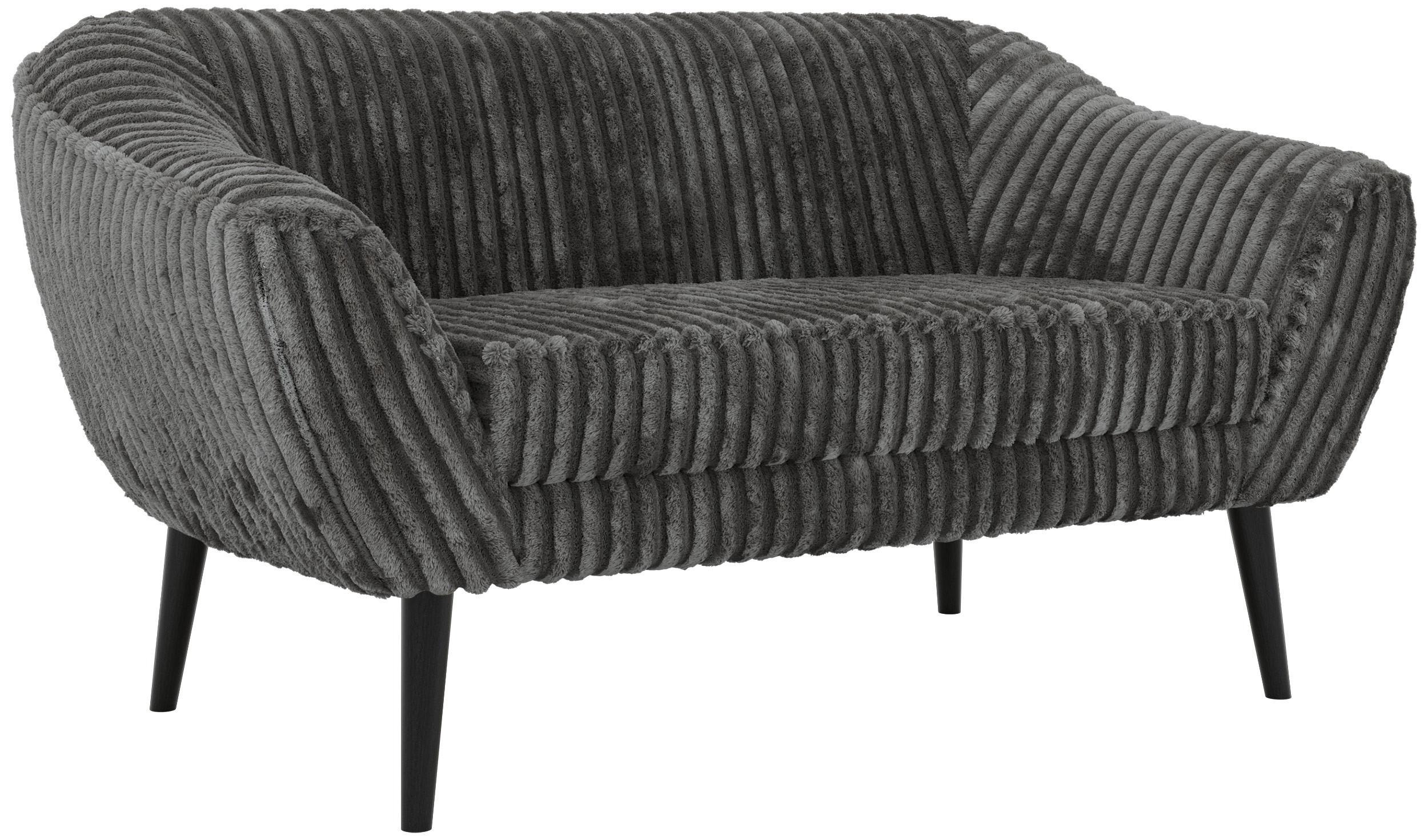 2-SITZER-SOFA PIRS - Grau Cord - Schwarze Beine - Schwarz/Grau, Holzwerkstoff/Textil (140/75/74cm) - MKS