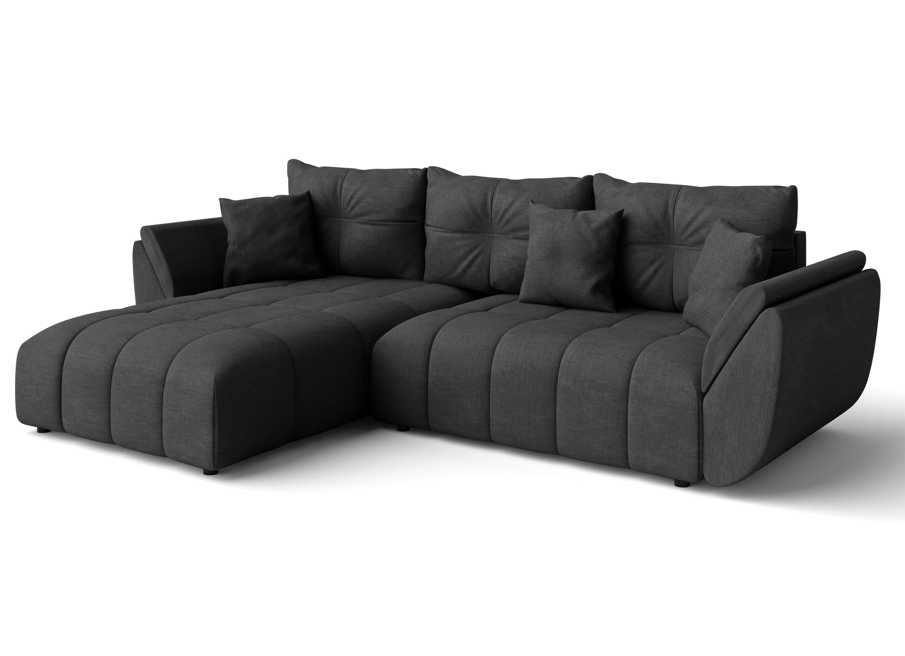 ECKSOFA L Form Verciani Dunkelgrau 280/190/91 cm mit Schlaffunktion - Dunkelgrau/Schwarz, Kunststoff/Textil (280/190cm) - AX Living