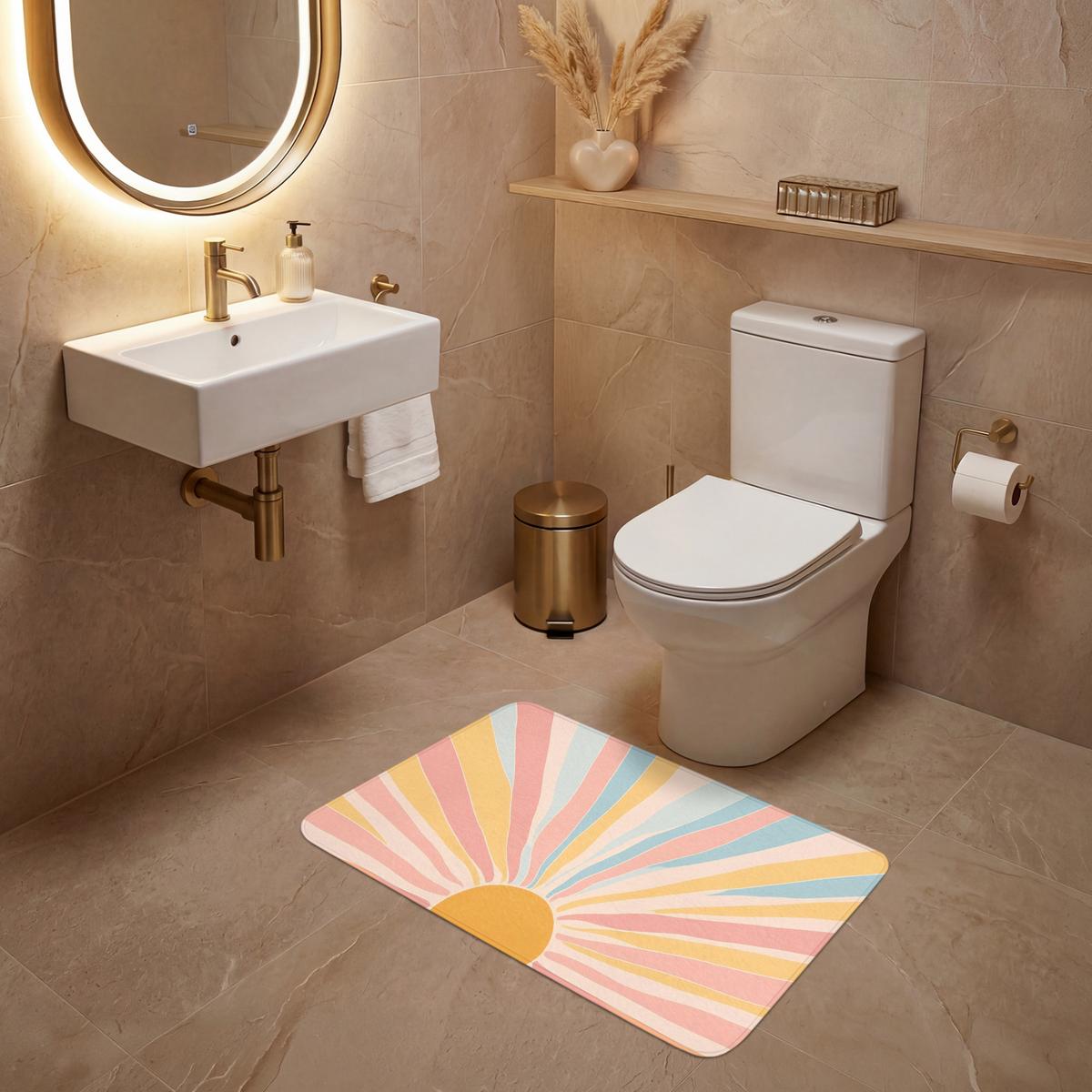 WC-VORLEGER Illustration - Sonne - Pastellfarben Toilettenteppich 80x50 cm - Pastellblau, Textil (80/1cm) - OnlyWow