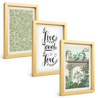 BILDER SET 3er Set - 20x30 cm Goldrahmen - Grüne Blätter von Pflanzenarchitektur - Goldfarben, Kunststoff (20/30cm) - TULUP
