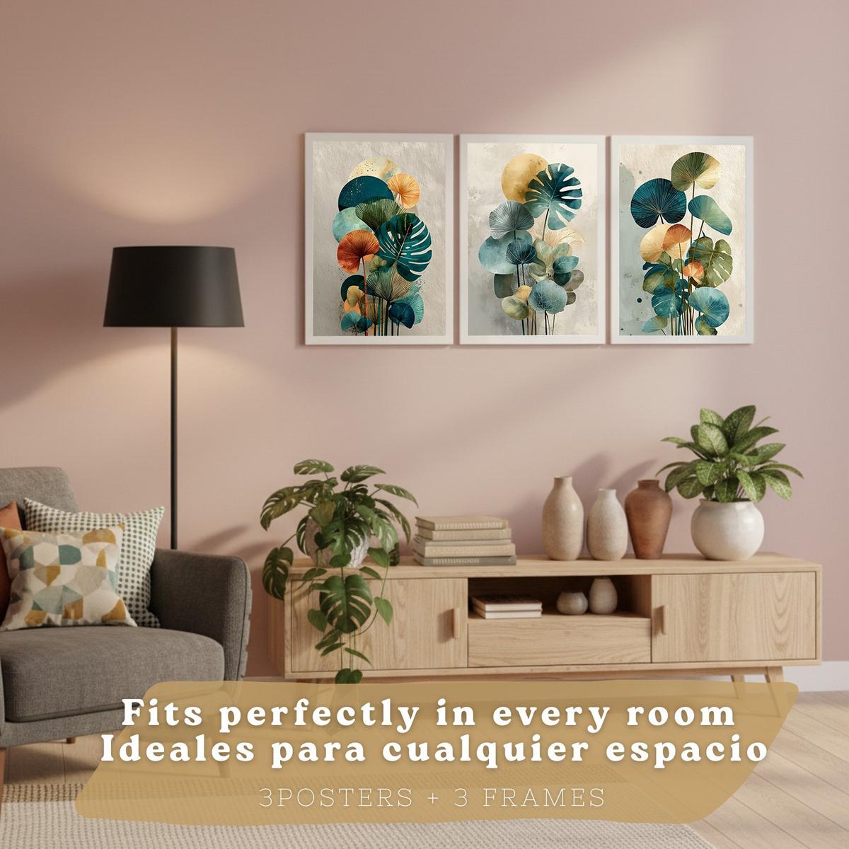 POSTER 3er-Set Wandbilder Pflanzen modern Wohnzimmer Deko, Schlafzimmer, Küche, Badezimmer Weißer Rahmen A4 - Weiß, Papier (29.7/1/21cm) - Nacnic