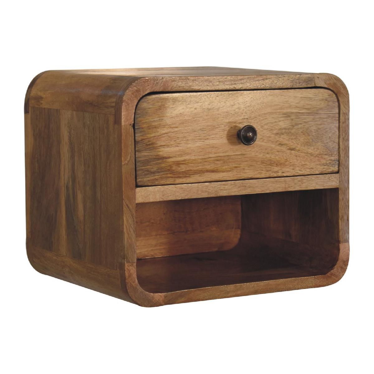 NACHTTISCH und Wandhalterungsfunktion, 1 Schublade, 1 Offenes Fach, Beige - Messingfarben/Braun, Holz/Metall (30/25/25cm) - Artisan Furniture